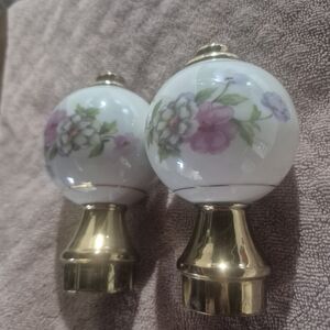 Floral Porcelain Lamp Finial Pair in White and Pink - Unbranded